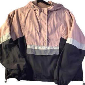 Women’s Colorblock Windbreaker Medium Light Pink Black Gray White
